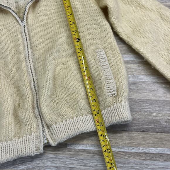 VTG Handmade Zip Up Sweater Women's Large Collar Size S/M Creamy Yellow - 1O648 - Picture 6 of 8